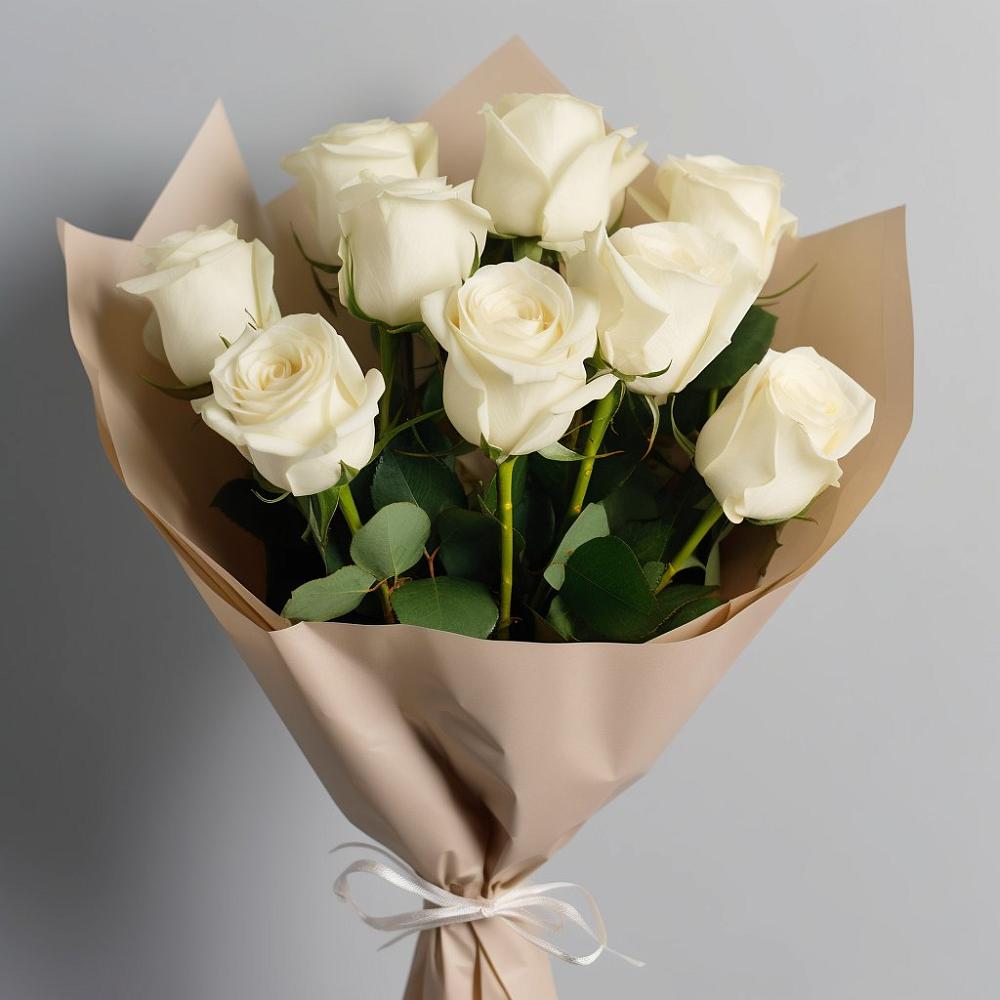 9 Белых роз Эдлесс Лав в Александровке Подольского района Букет 9 Белых роз Эдлесс Лав в Александровке Подольского района