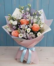 Букет Утренняя свежесть в Александровке Подольского района Букет цветов из:  Лизиантусы, Розы, Альстромерии и Гипсофила в Александровке Подольского района